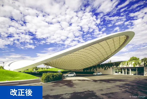改正後：自由に設計されたサスペンション膜構造の建築デザインの具体事例写真