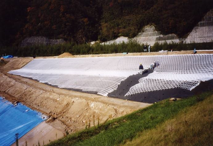 Protection of slope behind river embankment, Shimane (1102)